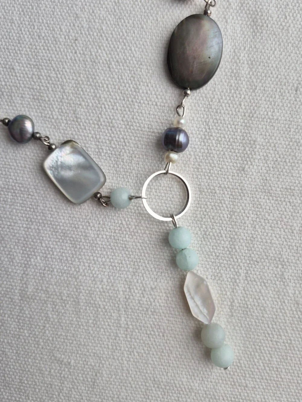 Reimagined Beaded Silver Moon Necklace